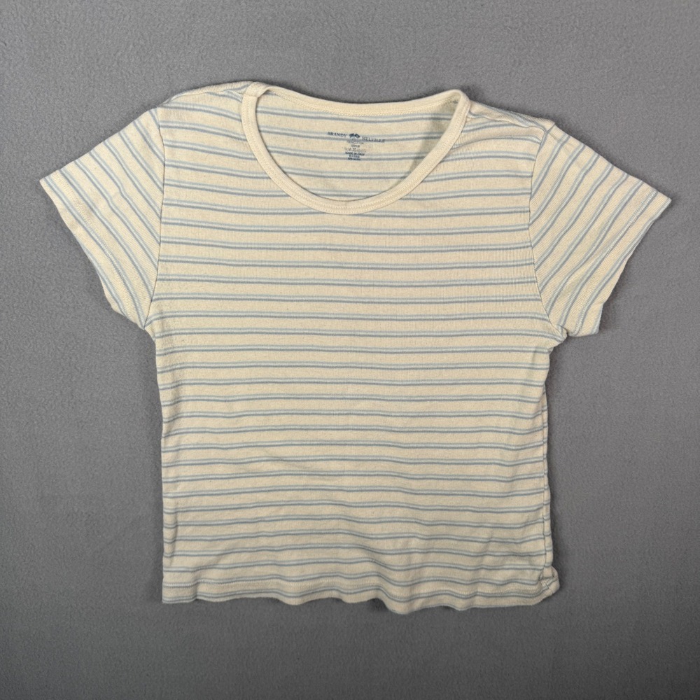 Brandy Melville Striped Baby Tee One Size Cream Blue Y2K Coquette Womens Sripes